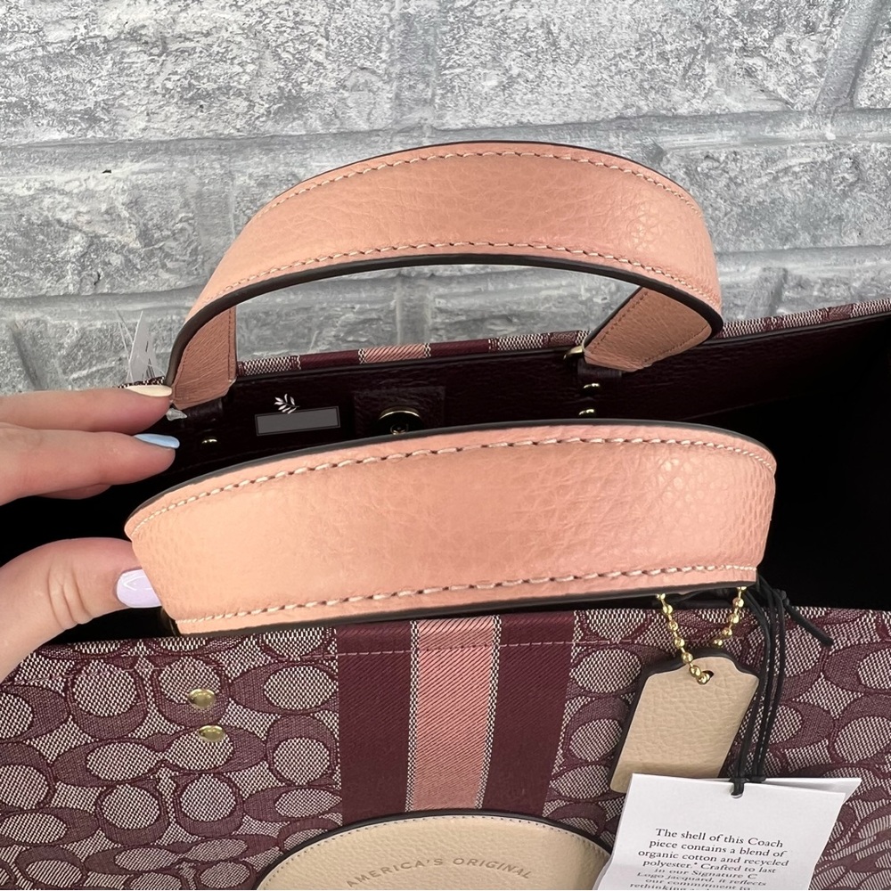 Coach Dempsey Tote 40 In Signature Jacquard With Stripe Coach Patch In Wine - Picture 7 of 14